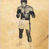 B+W photo of Muhammed Ali in boxing pose; inscribed to Mike [Yaccarino] (of Hoboken), no place, Jan. 28, 1976.