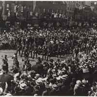 B+W copy photo of Washington St. motorcade with President & Mrs. Wilson, General Shanks et al, Hoboken, July 8, 1919.