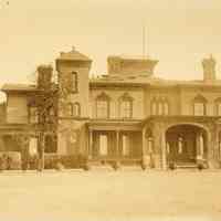 Sepia tone photo of the western side of Stevens Castle, Castle Point, Hoboken, no date, ca. 1870-1880.