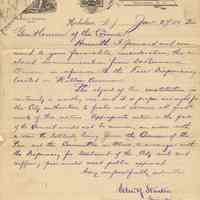 Letter from Mayor Edward R. Stanton, Hoboken, to City Council with letter from Dr. Bernard Clausen about a Free Dispensary on Willow Ave, June 27, 1892.