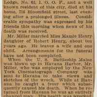          clipping 1: obituary, John W. Miller (probably Observer, Aug. 24-25, 1899)
   