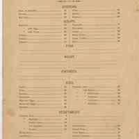          pg [2]: Bill of Fare; Oysters; Soups, Fish; Roast; Entrees; Egg; Vegetables
   
