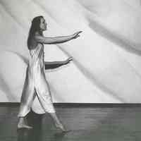 B+W photo of Leslie Bryan in dance performance "Now I Lay Me Down to Sleep," Hoboken, 1995.