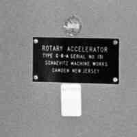          detail of maker's plate on accelerator door
   