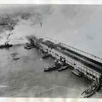 B+W aerial photo of Hoboken pier 4 fire, August 12, 1944.