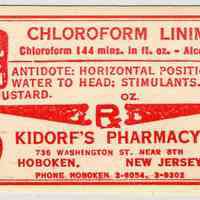 Blank printed container labels for Chloroform Liniment from Kidorf