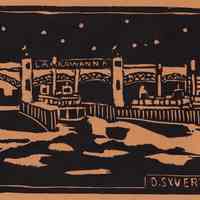 Linoleum block print: Lackawanna Ferries. Hoboken, n.d., [issued June, 1932.]