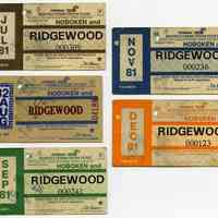 Ticket, transportation, 5: Conrail Monthly Commutation Ticket, between Hoboken & Ridgewood, July-Sept.; Nov.-Dec. 1981.