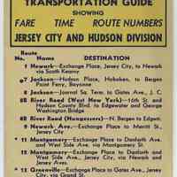 Public Service Transportation Guide, Showing Fare, Time, Route Numbers. Jersey City & Hudson Division. Cpyrt 1938 P.S.C.T.