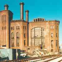 Digital image of color photo of the exterior of the former Hudson & Manhattan Rail Road powerhouse, Jersey City, March, 2000.