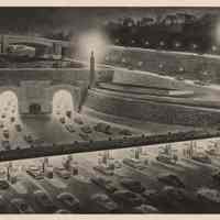          B+W photo of an artist's illustration of night view of Lincoln Tunnel N.J. toll plaza, n.d., ca. mid-1950s. picture number 1
   