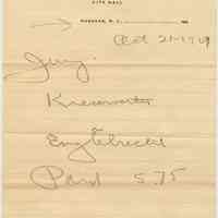 Receipt from District Court of the City of Hoboken, City Hall, Oct. 21, 1907.