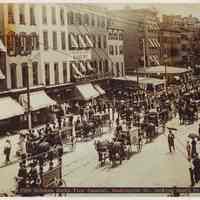 Photo of funeral procession for victims of 1900 dock fire, Washington St. looking south to Fourth St., Hoboken, 1900.