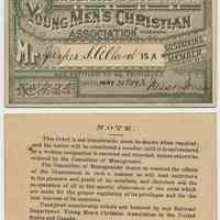 Membership card: Railroad Dept., Y.M.C.A., Hoboken, N.J. Belonging to Jasper S. Allard, Expiring May 31, 1893. (Issued Hoboken, 1892.)