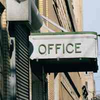 Color photo of marquee sign: Office at 38 Jackson Street, Hoboken, Jan. 3 & 4, 2002.