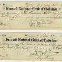 Two checks of the Hoboken Water Commissioners drawn on 2nd National Bank of Hoboken, 1892, 1894.