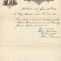 Letter from Herman L. Timken, President, Board of Police Commissioners, Hoboken, to City Clerk, January 21, 1883, re calling a meeting of the Board of Police Commissioners.