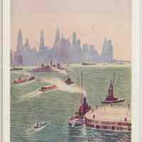 Postcard: New York in Color. To the Vortex - North River from Hoboken. (1932.)
