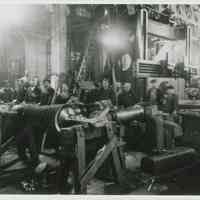 B+W copy photo of the interior of the machine shop at the W. & A Fletcher shipyard showing assembly line, Hoboken, no date, ca. 1883.