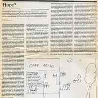 Column about Hoboken artist residents titled "Hope?" by Elliot Barowitz in Art & Artists, Feb. 1983.