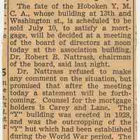 News clippings, 8, re Hoboken Y.M.C.A. building foreclosure & re-purchase, 1941.