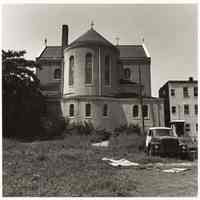 B+W photo of a rear view of St. Joseph