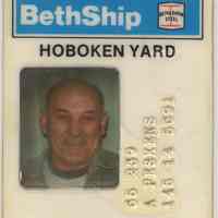 Digital images of Anton Peskens employee identification card/badge, BethShip Hoboken Yard, n.d., ca. 1970-1982.