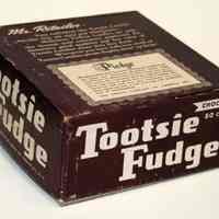 Box & original contents: Tootsie Fudge, Chocolate, 80 count. Made by Sweets Co. of America, Hoboken, n.d., ca. 1953-1960.