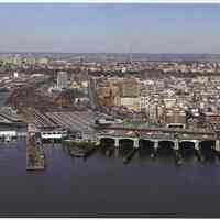 Digital color image of aerial view of Hoboken Terminal looking west from the Hudson River, Hoboken, no date, [2004].