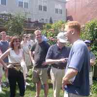 Digital color image of the gardens and people on the Secret Gardens Tour, Hoboken Historical Museum, Hoboken, June 9, 2002.