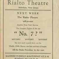 Program for Rialto Stock Players presentation of "Murphy and Goldstein, Inc." Week of Jan. 17, 1927. The Rialto Theatre, 118 Hudson St., Hoboken.