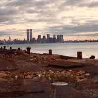 Digital scan of color photo of lower Manhattan from the southeast, no date, circa 1970-1980.