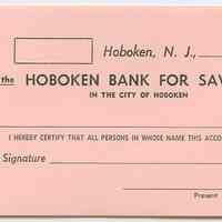 Receipt, blank: Hoboken Bank for Savings, Hoboken, N.J. N.d., ca. 1950s-1960s.