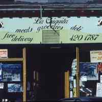 Color slide of a store front of the former La Chiquita Market, Washington St., Hoboken, October, 1984.