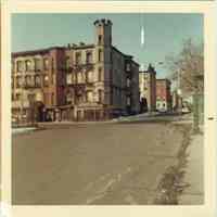 Image: color photo of the corner of River St. at Fourth St., Hoboken. no date, ca. l970.