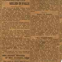 Newspaper clipping, obituary, for death of Mrs. Anne M. Henry, 716 Bloomfield St., Hoboken, 1923