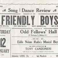 Handbill: Second Annual Song & Dance Review Tendered by the Friendly Boys, Odd Fellows