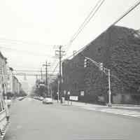 Digital image of B+W photo of former Maxwell House Coffee plant exterior, overview looking north on Hudson St, Hoboken, 2003.