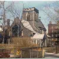 Color photo of Church of the Holy Innocents exterior, 6th St. & Willow Ave., Hoboken, late winter or early spring 1977.