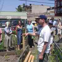 Digital color image of the gardens and people on the Secret Gardens Tour, Hoboken Historical Museum, Hoboken, June 9, 2002.