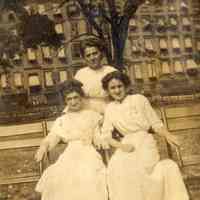Digital image of photo of three women in a park, no place, (probably Hoboken), no date, circa 1905-1915.