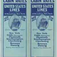 Brochure: United States Lines. Cabin Rates. No. C10. April 1, 1924. "Sailing from Hoboken, N.J."