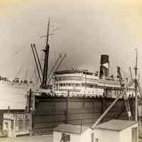 Image: S.S. Sixaola, United Fruit Co., on dry dock no.2, United Dry Dock, Fletcher Plant, Hoboken, N.J., no date, ca. 1932-39.