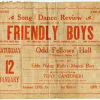 Handbill: 2nd Annual Song and Dance Review Tendered by the Friendly Boys. Odd Fellows