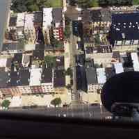 Color aerial photo looking east from Washington along 5th Street, Hoboken, n.d., ca. 1990.