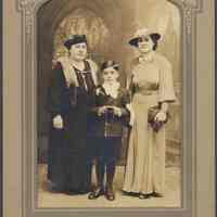 Sepia-tone studio photo of Paqaulina, Eugene & Mildred "Molly" Pescatore at the time of his confirmation, Hoboken, no date, ca. 1930.