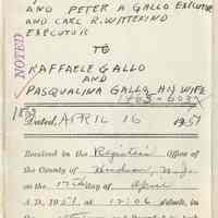 Digital images of Discharge of Mortgage from Estate of Antonio Gallo by Anna Gallo to Raffaele and Pasqualina Gallo, April 16, 1951.