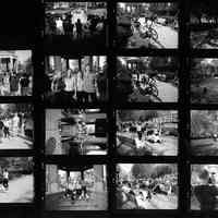 B+W contact sheet with 15 photo images of Humanities Festival Week activities, Church Square Park, Hoboken, October, 1999.