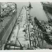          B+W photo of the construction of Pier 5 (formerly Pier 14) at the Bethlehem Steel Shipyard, Hoboken Division, Sept. 18, 1957. picture number 1
   