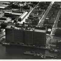 B+W aerial photo of Standard Brands building (Lipton Tea), 15th & Washington Sts., Hoboken Division, July 20, 1951.